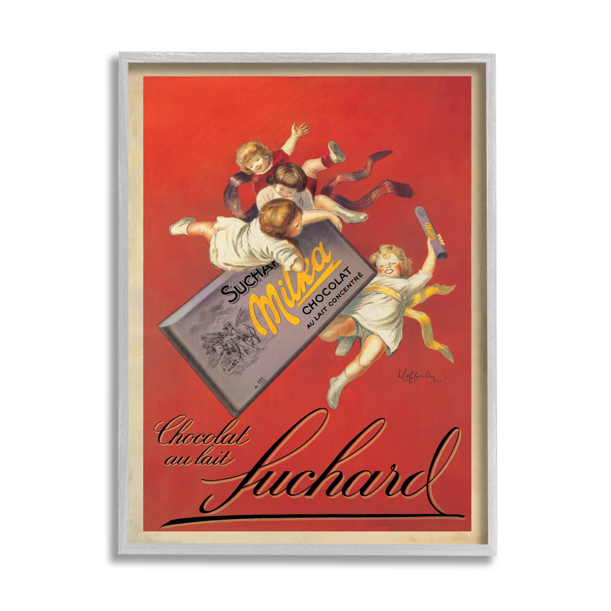 Stupell Industries Chocolat au Lait Vintage European Advertisement in Gray Frame Wall Art